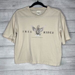 Modish Rebel Free Rider Cream Distressed Crop Tee